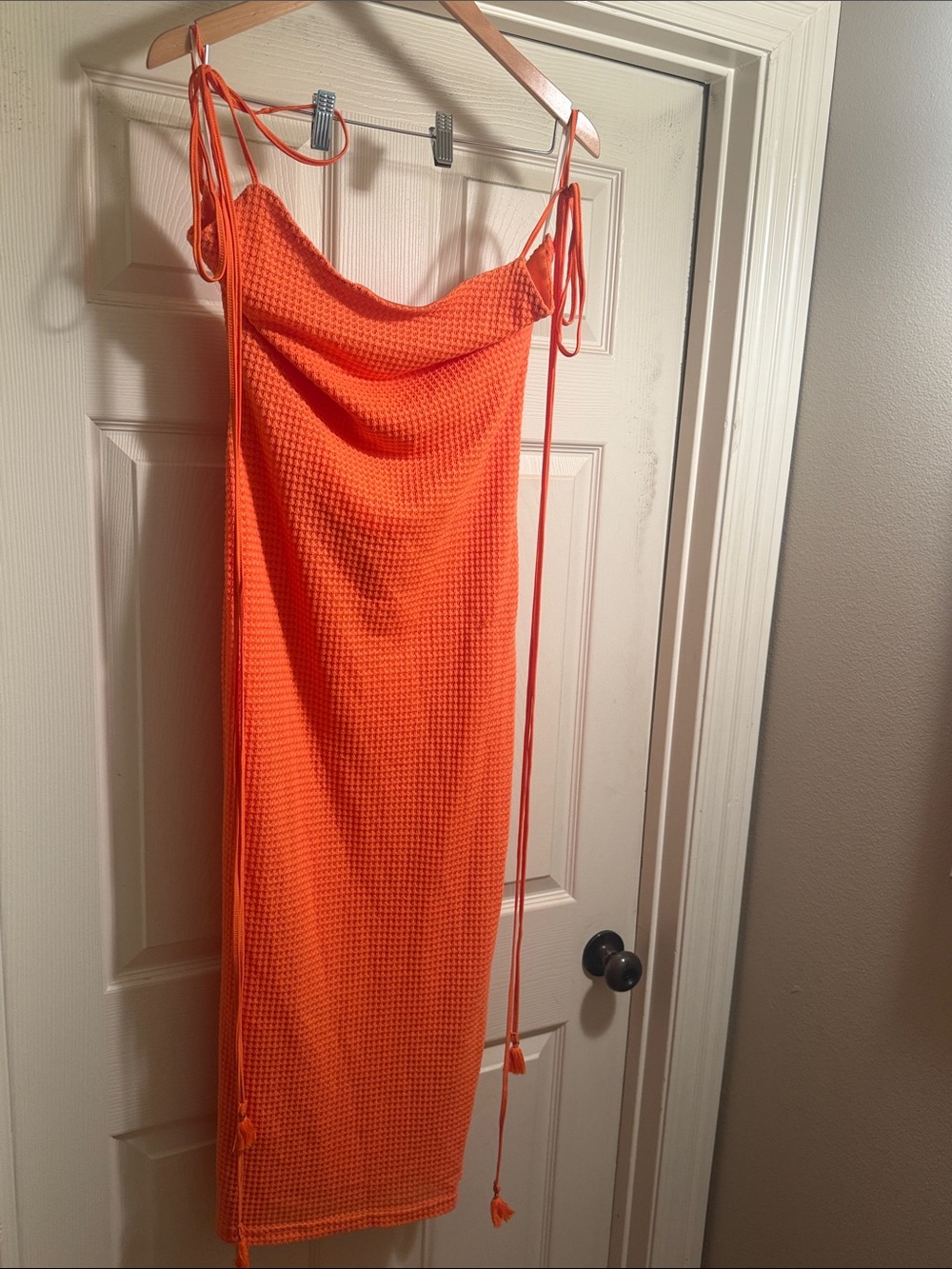 SHEIN Orange Cowl Neck Knit Maxi Dress with Tassel strap detail